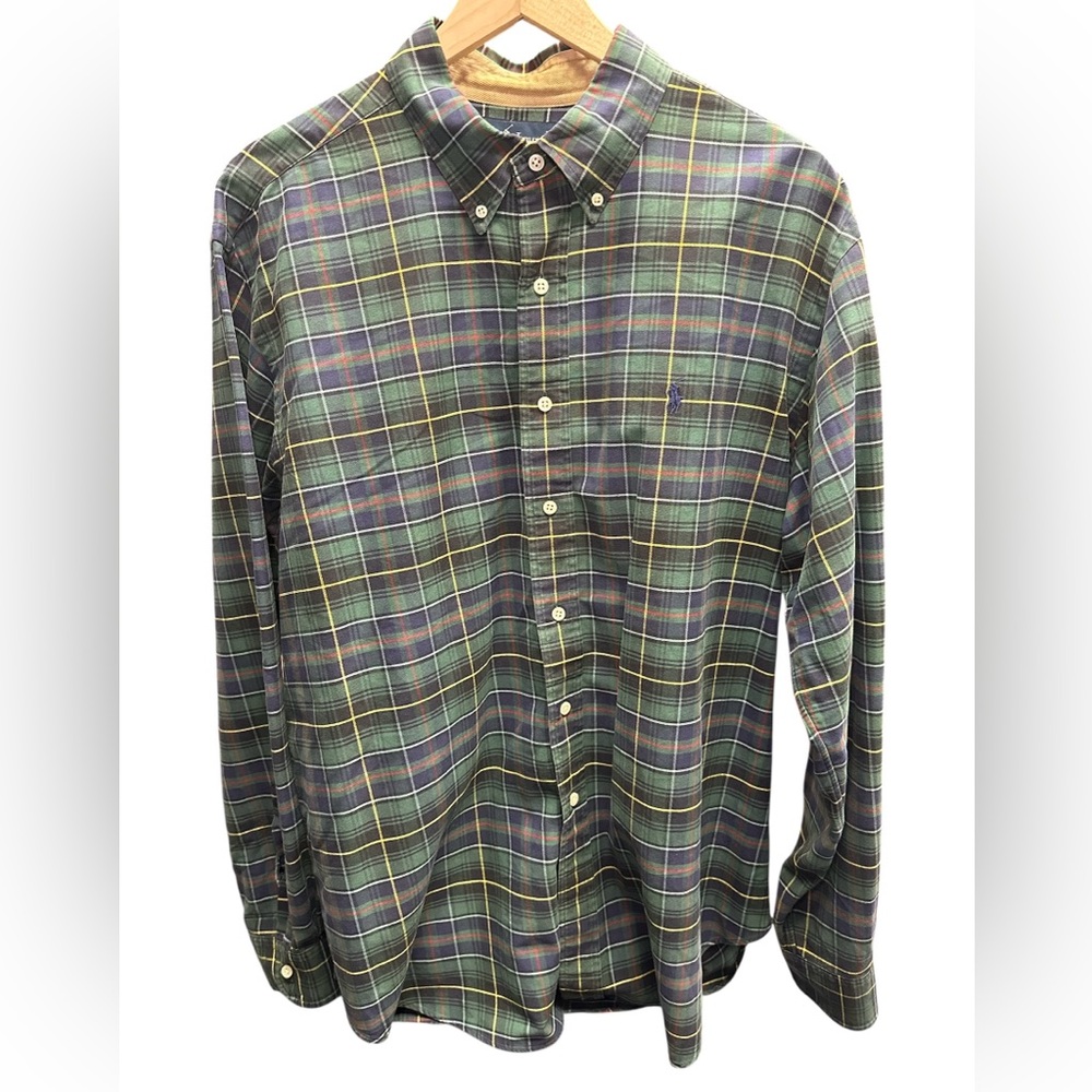 Ralph Lauren Classic Fit Green Plaid‎ Button Down Shirt Casual Preppy